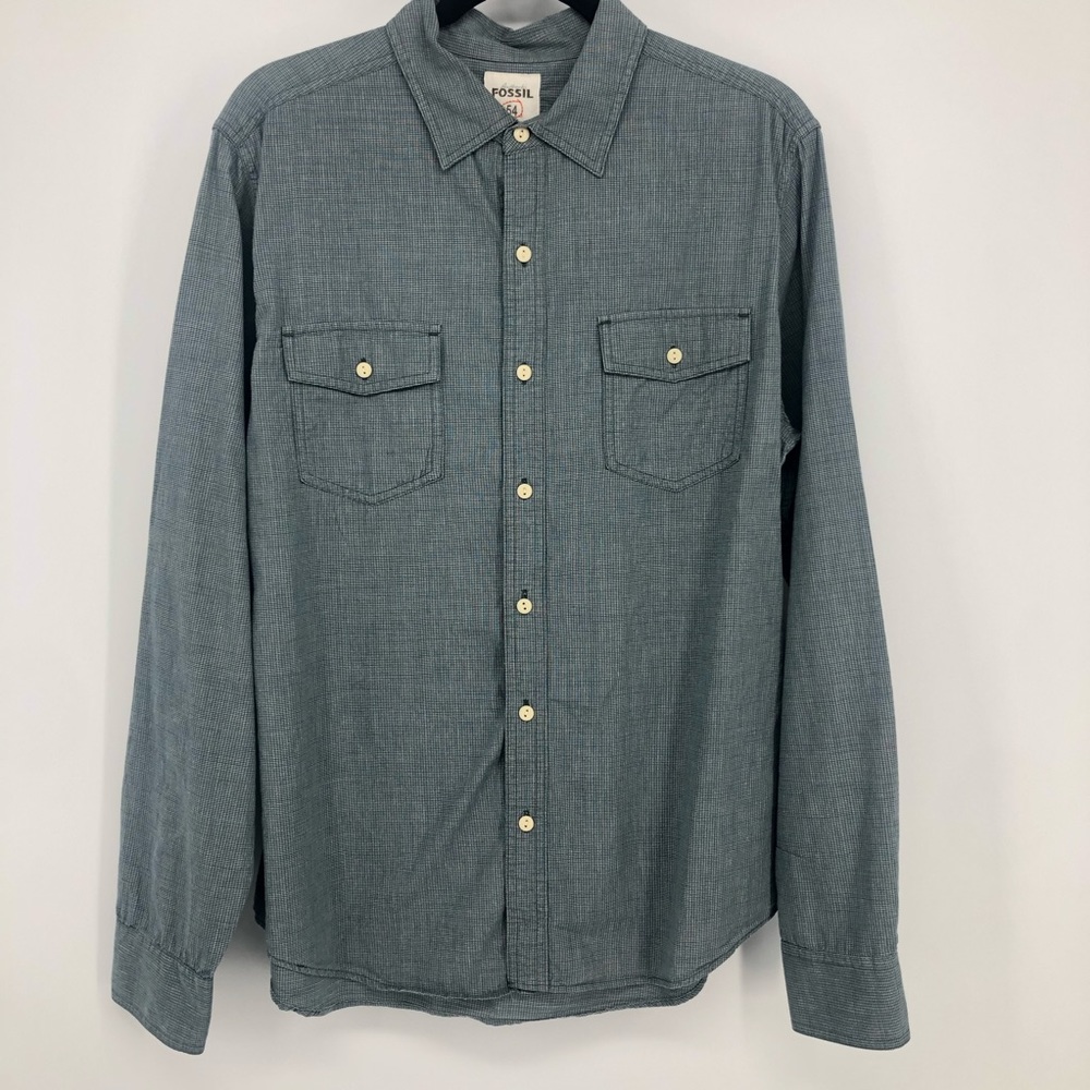 🎈 Fossil 54 Blue White Weave Casual Button Down